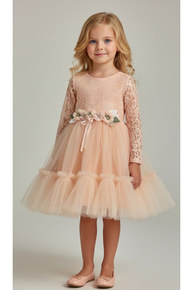Girls' Belt Floral Princess Model Birthday School Performance SPECIAL OCCASION DRESS