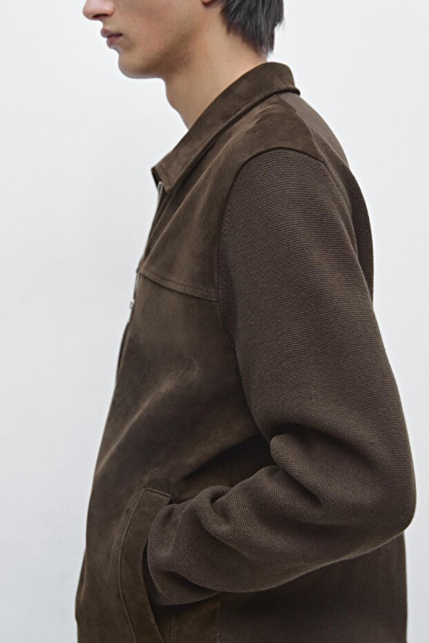 Pamuklu deri triko hırka - 4