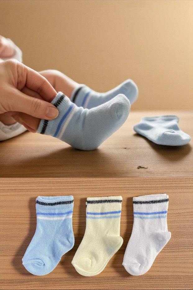 3 Pairs of Colorful Patterned Cotton Girls and Boys Baby Socks