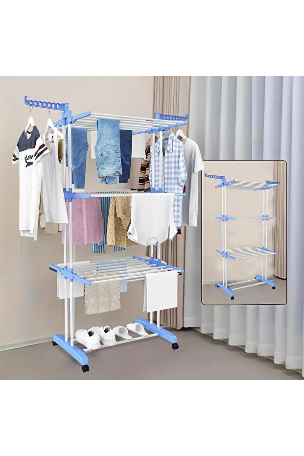 3-Layers Stainless Steel Clothes Hanger Multicolour 170x126x64cm