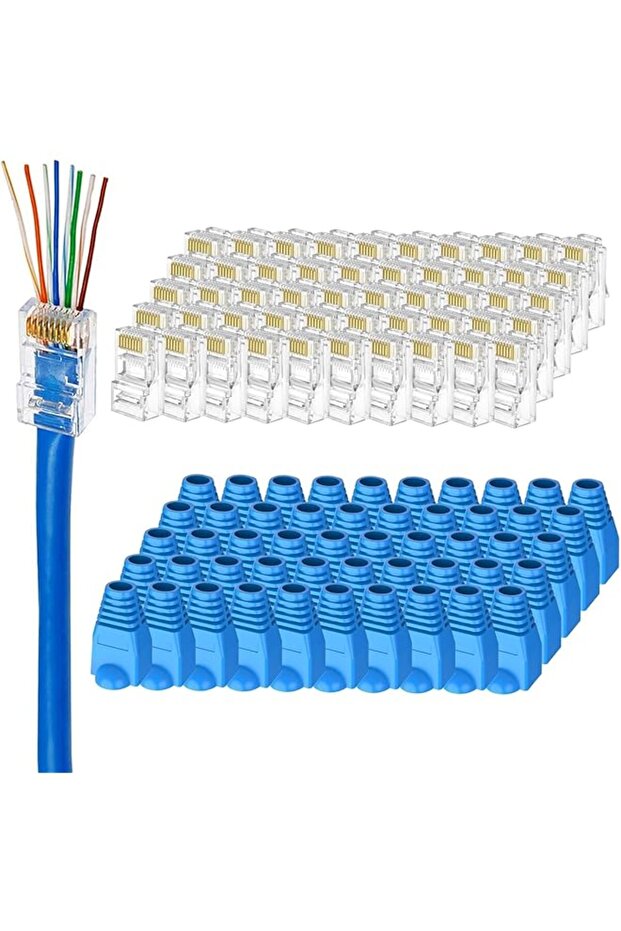 100-Pack Cat 6 Pass Through RJ45 Connectors with RJ45 Boots Cover (Cat6 Connector/ Cat5e Connector/E