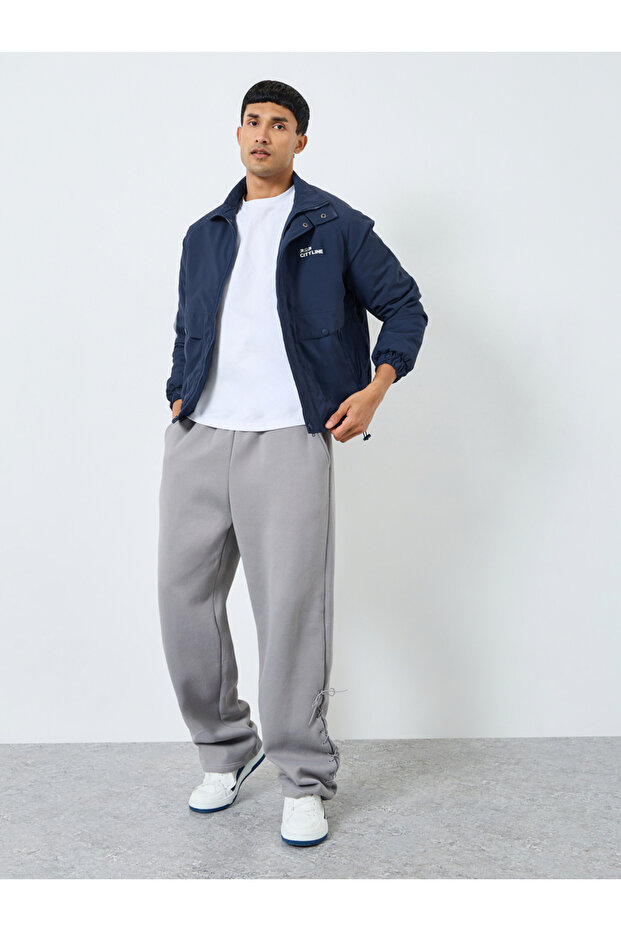 Men Navy Solid Zip-Up Regular Jacket - 2