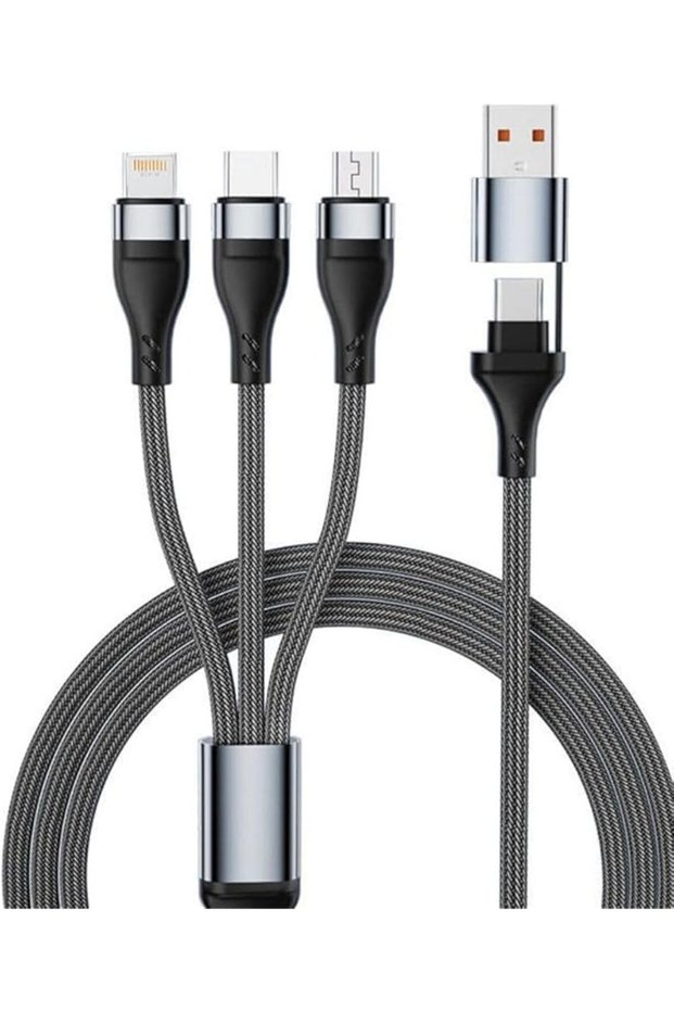 3 in 2 Multi Charging Cable 120W Max, 6A Fast Charge USB-A & USB-C to Type-C, 8-Pin Connector (Compa