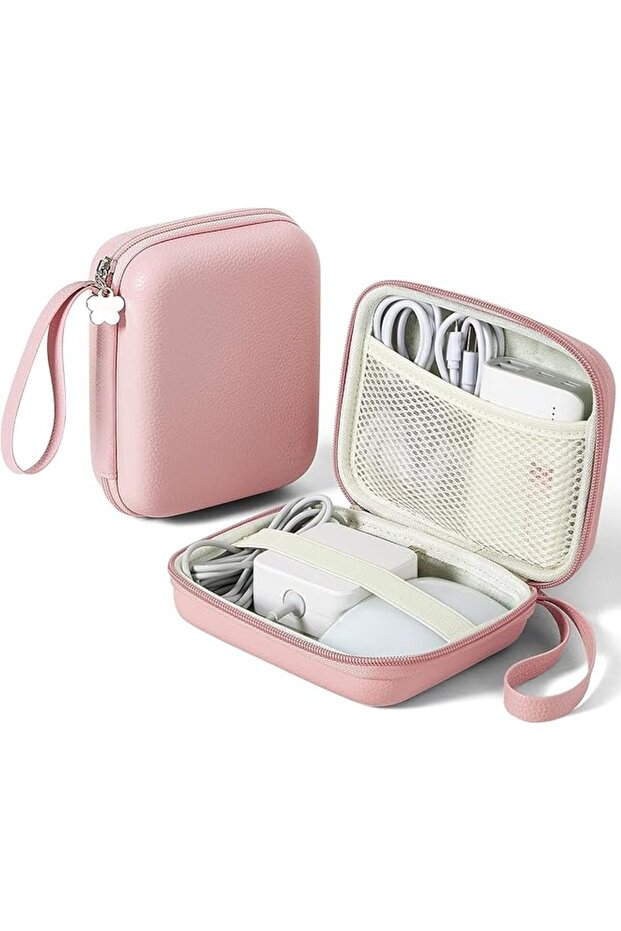 Pink Charger Case - Portable Tech Electronic Organizer Travel Bag, Spacious Storage Pouch for Laptop