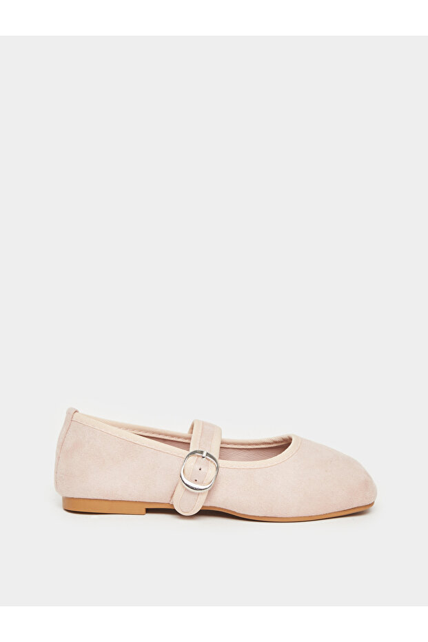 Girls Beige Buckle Ballerinas