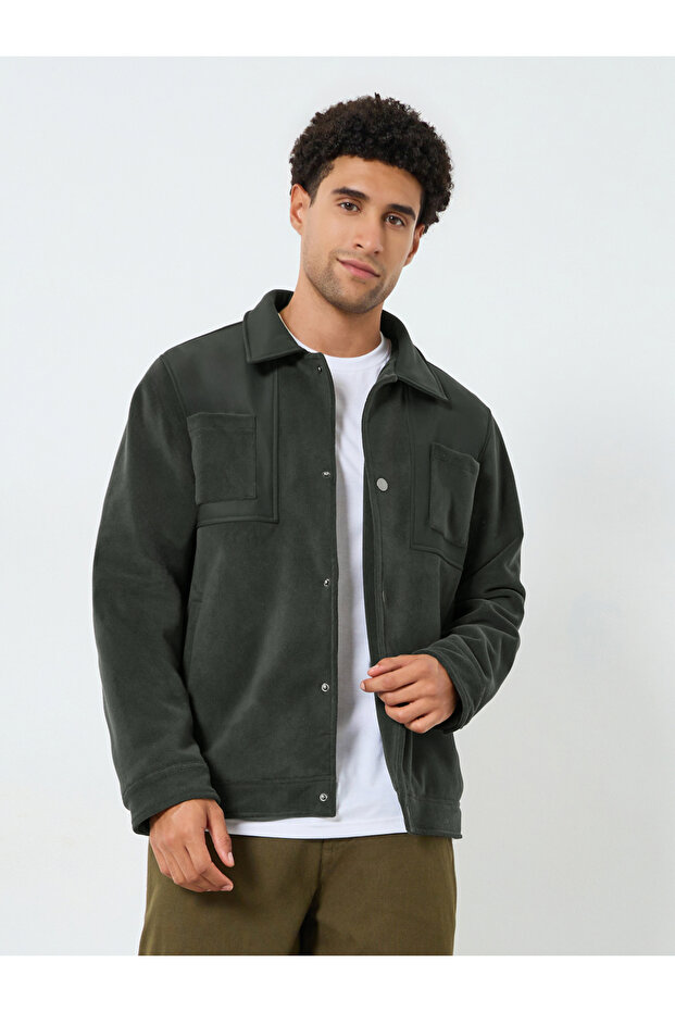 Men Oversized Fleece Button-Down Jacket - 1