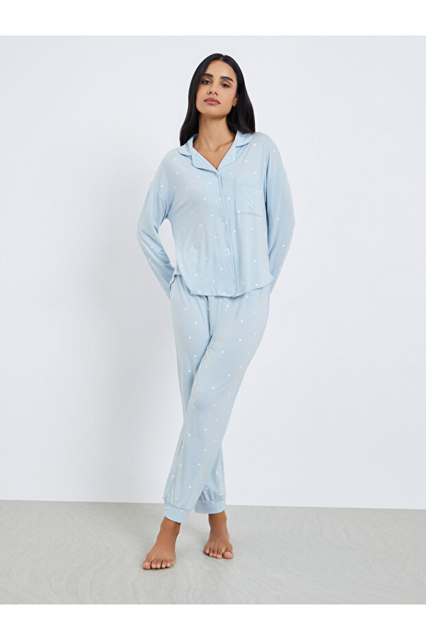 Modal Heart Pocket Detail Shirt and Pyjama Set