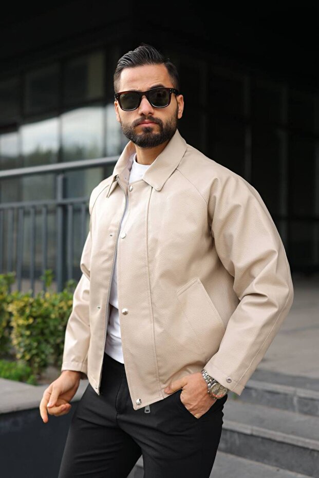 Premium Geniş Spatlı Oversize Carbon Deri Ceket - 1