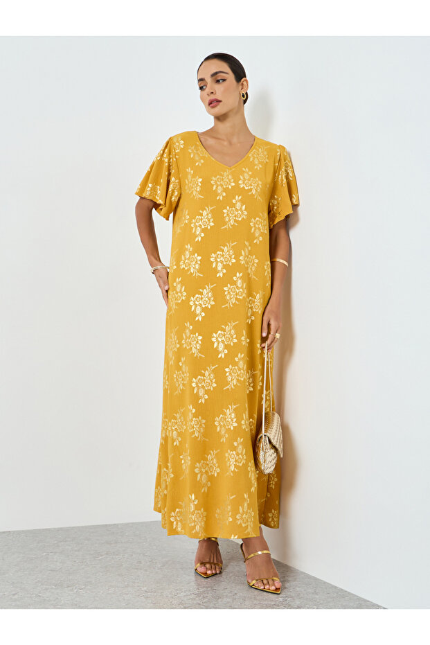 Women Floral Printed Short Sleeve Jalabiya