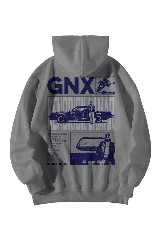 Unisex Anthracite Oversized Hoodie - Gnx Kendrick Lamar Printed 3 Thread Ş Fleece-Lined Streetwear Sweatshirt
