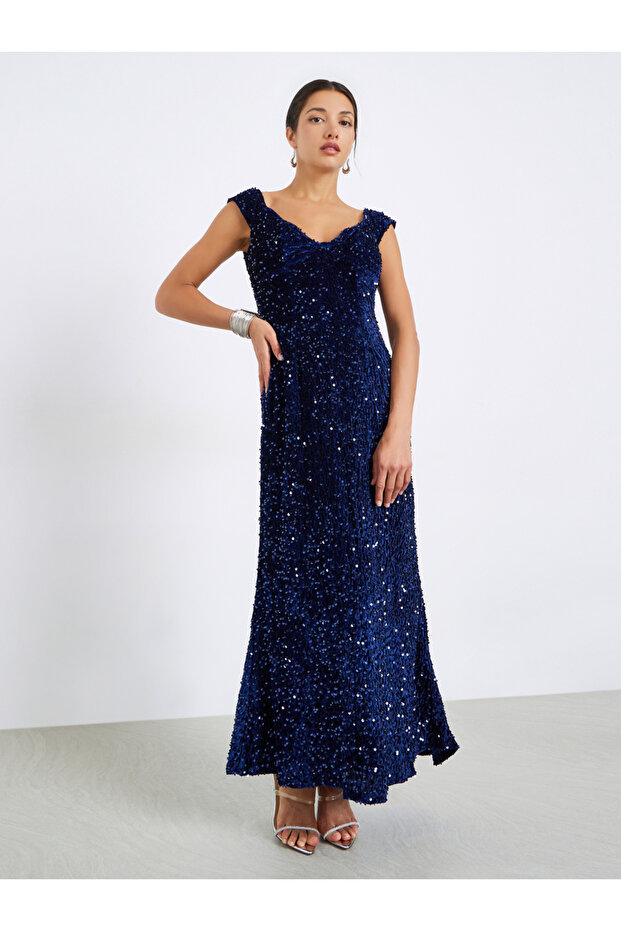 Women Sequin Sleeveless Maxi Evening Dress