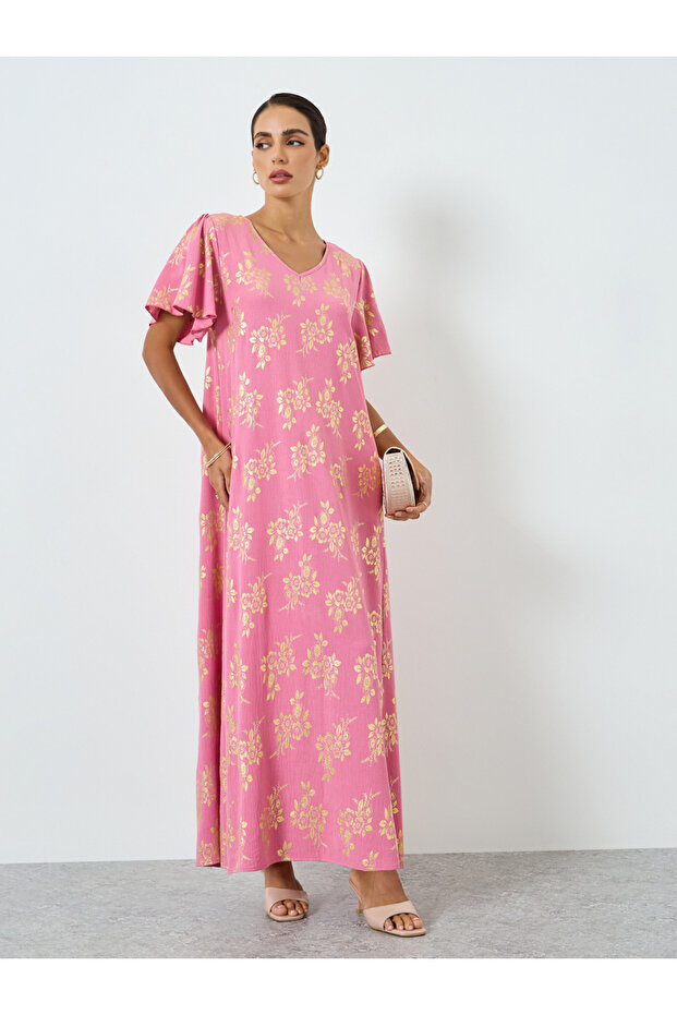 Women Floral Printed Short Sleeve Jalabiya