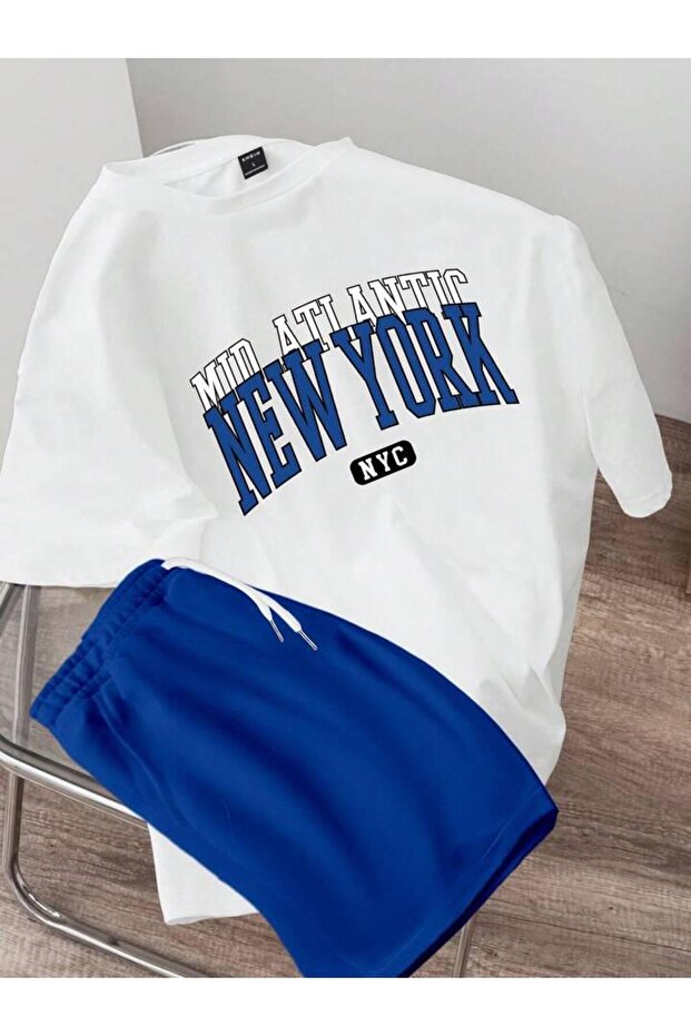 Unisex Women Men New York Printed T-Shirt and Shorts Bottom Top Set