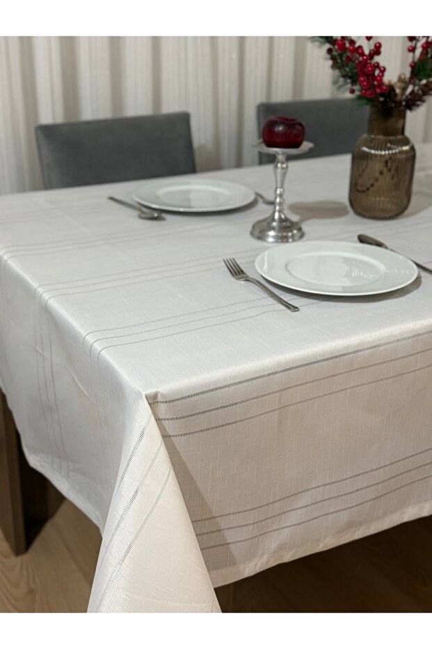 Wrinkle-Free, Stain-Resistant Linen Colber Tablecloth, Cream
