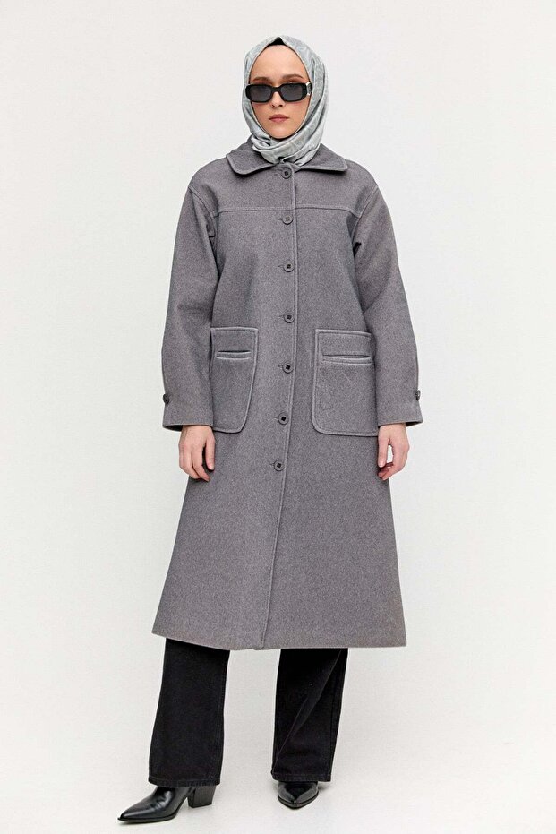 Kaşe Bebe Yaka Kaban - 1