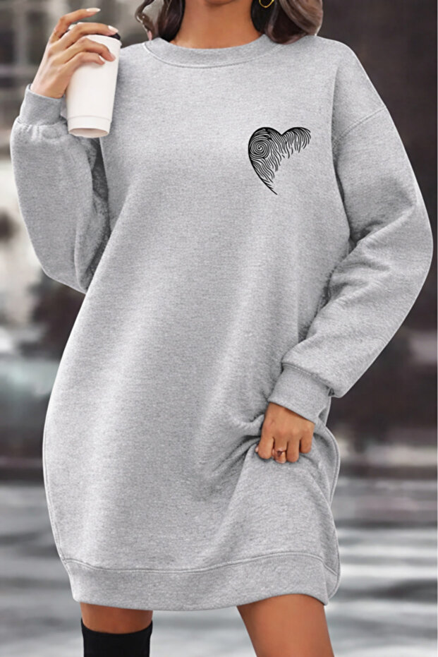 Unisex Printed Crew Neck Sweatshirt Dress