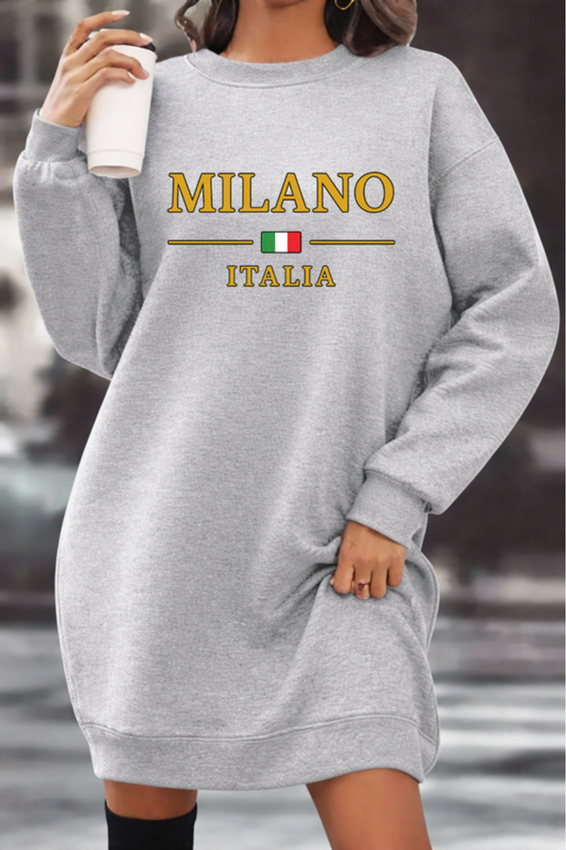 Unisex Printed Crew Neck Sweatshirt Dress
