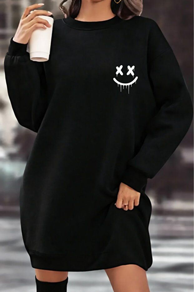 Unisex Printed Crew Neck Sweatshirt Dress