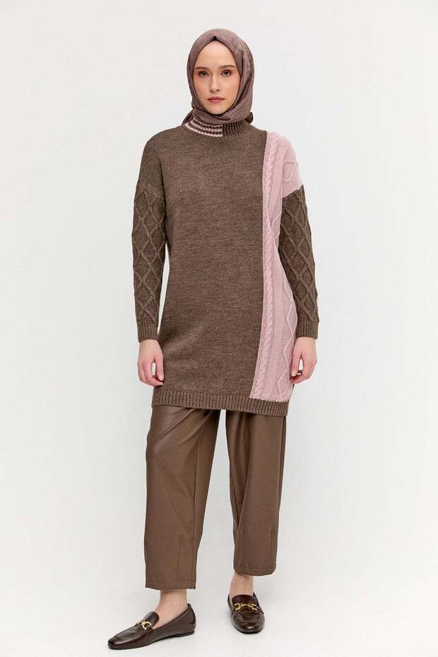 Çift Renkli Oversize Triko Tunik - 1