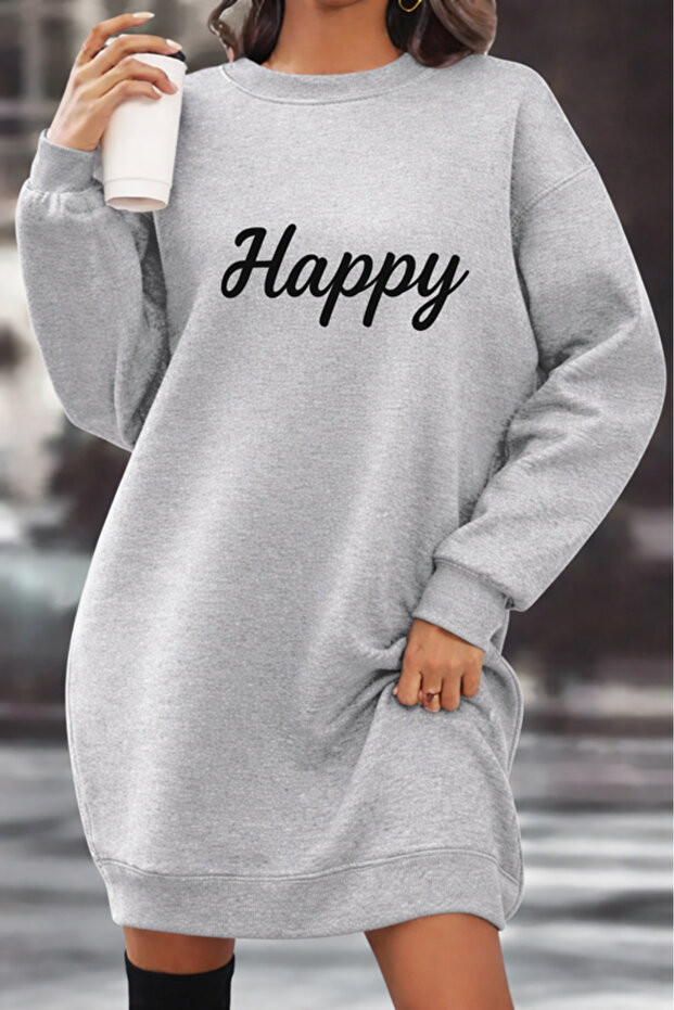Unisex Printed Crew Neck Sweatshirt Dress