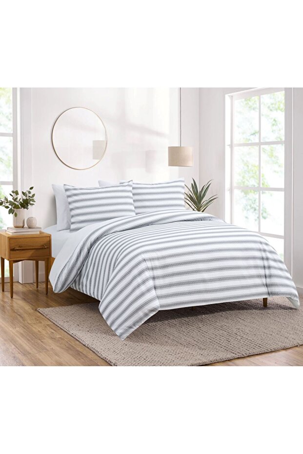 COMFORTER LIGHT GRAY STRIPE| طقم لحاف مفرد 4 قطع