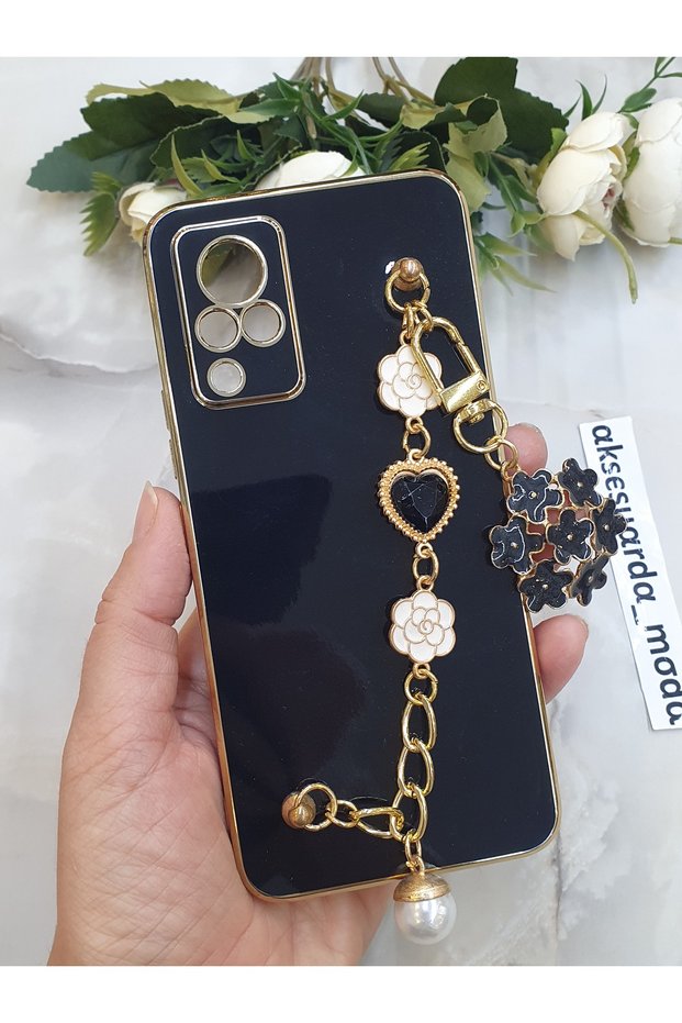 حافظة لامعة متوافقة مع هاتف VIVO V21 مزودة بفتحة يدوية مزخرفة بالليزر