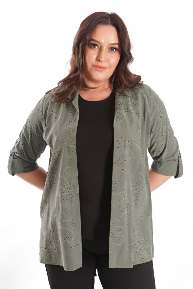 طقم مكون من قطعتين باللون الكاكي ذو نمط ذاتي من Trend42plus مقاس كبير - 5