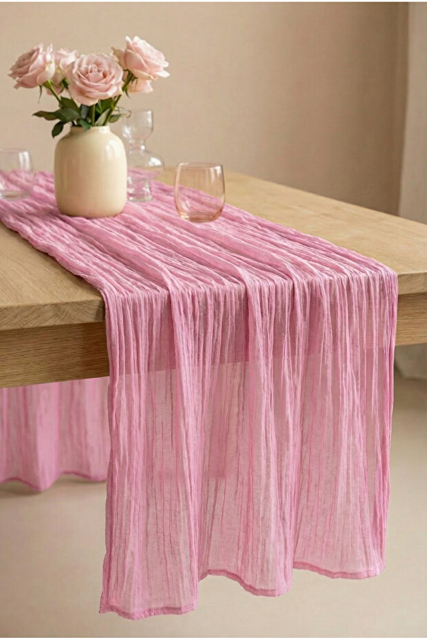 Nuvé | Pink 100% Cotton Tulle Runner, Bohemian, Wedding Engagement Organization Tablecloth 90 X 200 cm