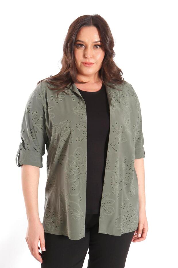 طقم مكون من قطعتين باللون الكاكي ذو نمط ذاتي من Trend42plus مقاس كبير - 1