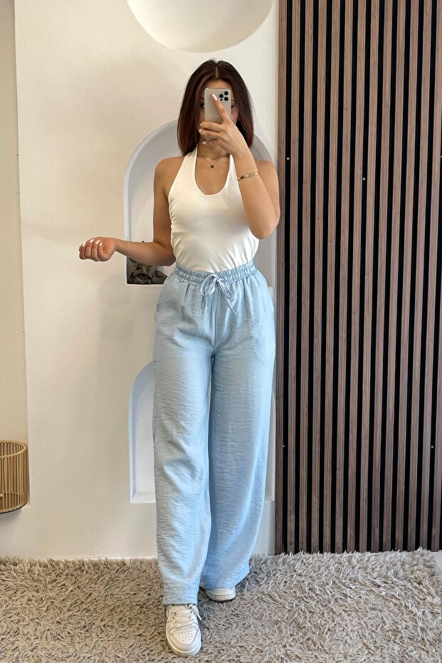 Lined Wide Leg Trousers-Baby Blue Baby Blue