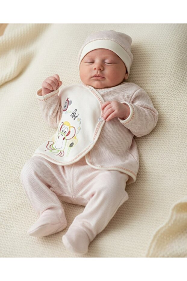 Newborn 3-Piece Bodysuit Set with Gloves, Hat and Embroidery