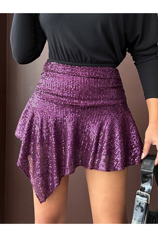 PULLU ASİMETRİK MİNİ ETEK - 4