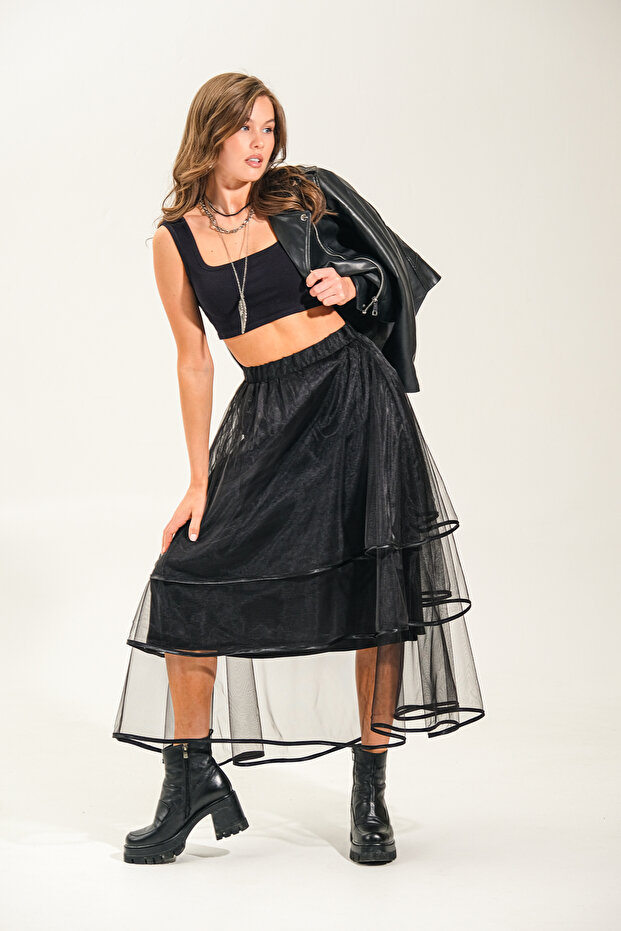 Long Tulle Skirt with Long Lining and Bias Binding at the Hem