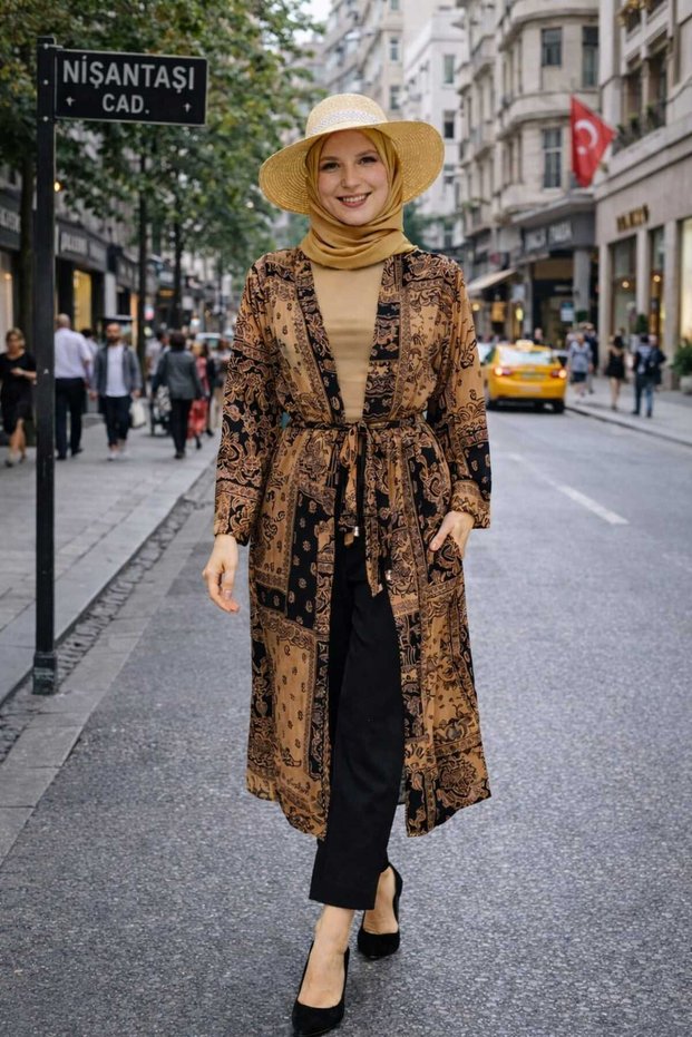 Ethnic Patterned Maxi Sash Kimono