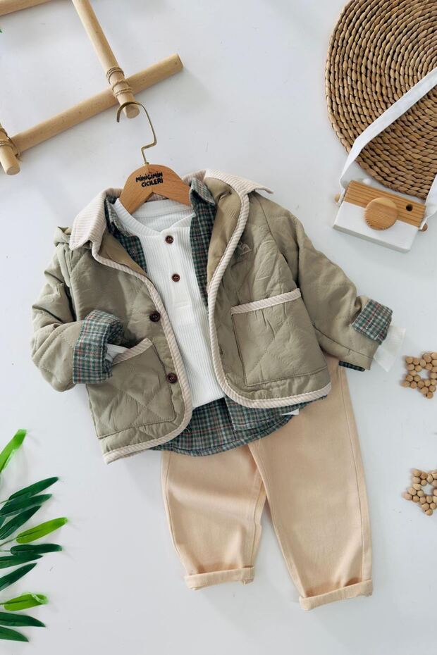 My Little One's Cicileri Lumberjack Shirt and Coat Set for Boys, 4-Piece Set - Green