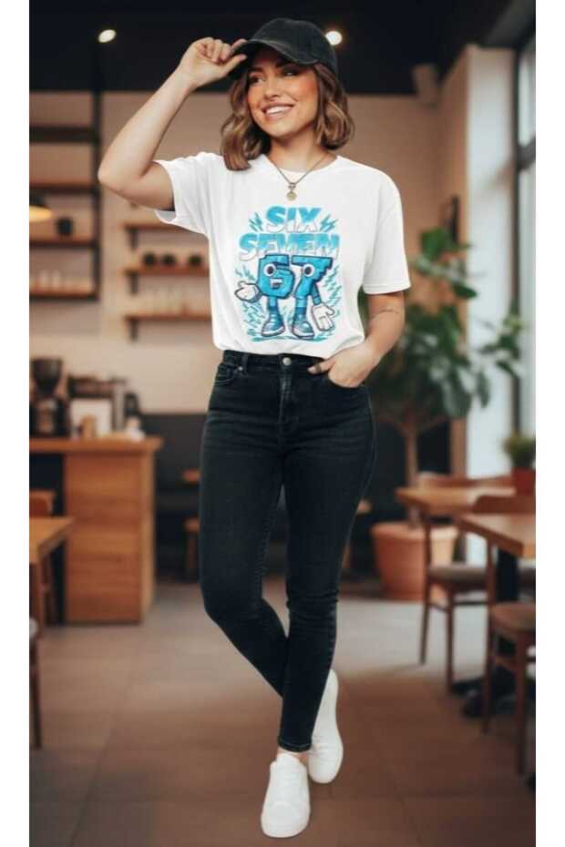 Liyadaco Women/Unisex White Six Seven 67 Graphic Printed Tshirt Oversized T-Shirt