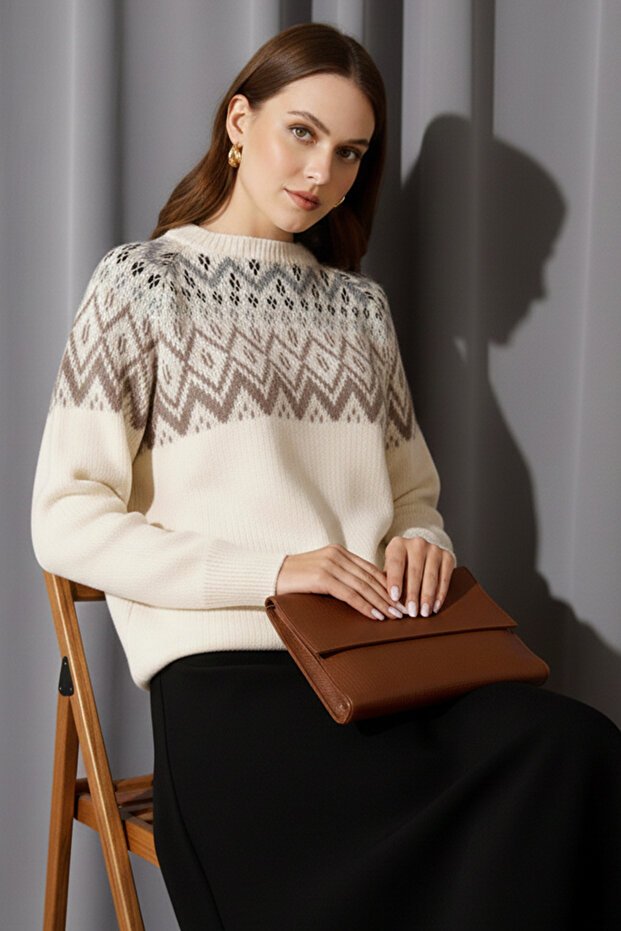 Jakarlı Triko R4509 Ekru - 3