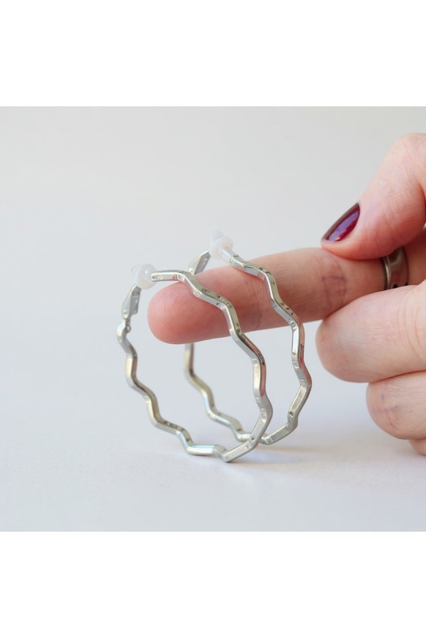 No-Hole Pinch Clip-On Ring Women's Earrings - Steel Zigzag Model