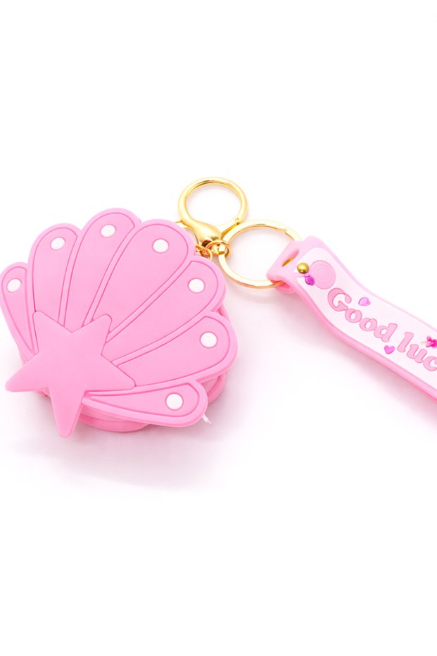 Mini Wallet with Seashell and Hello Kitty Shaped Keychain – Pink Wallet, Good Luck Accessory