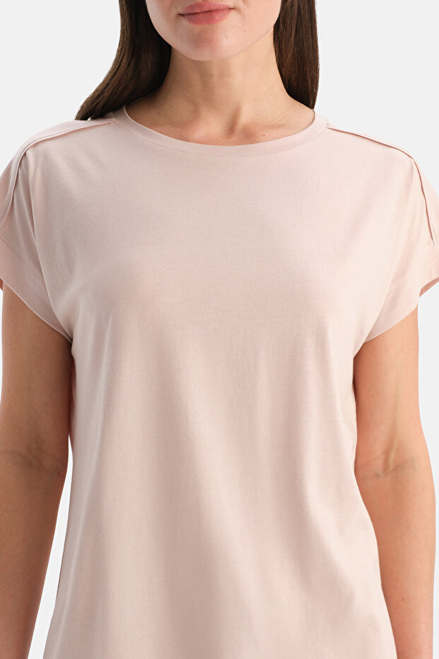 طقم بنطلون وتي شيرت من القطن الممشط باللون الوردي الفاتح قماش مودال - 5