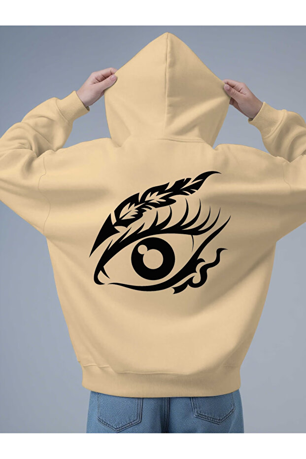 Eye Printed Women/Men Unisex Oversized Hooded 3-Thread Gray Sweatshirt