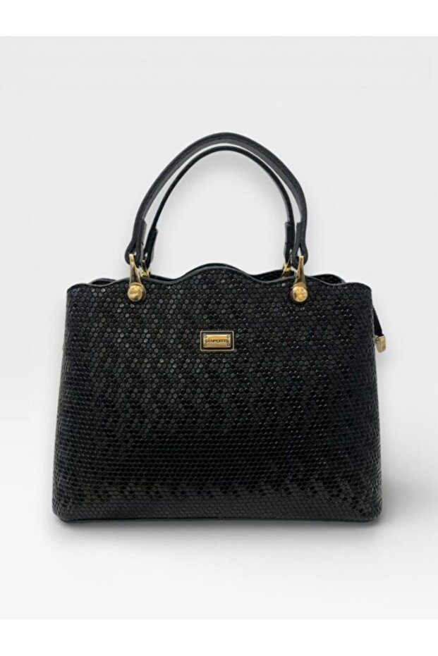 1440 Women's 2-Compartment Wave Detailed Stylish Hand and Shoulder Bag with Adjustable Strap