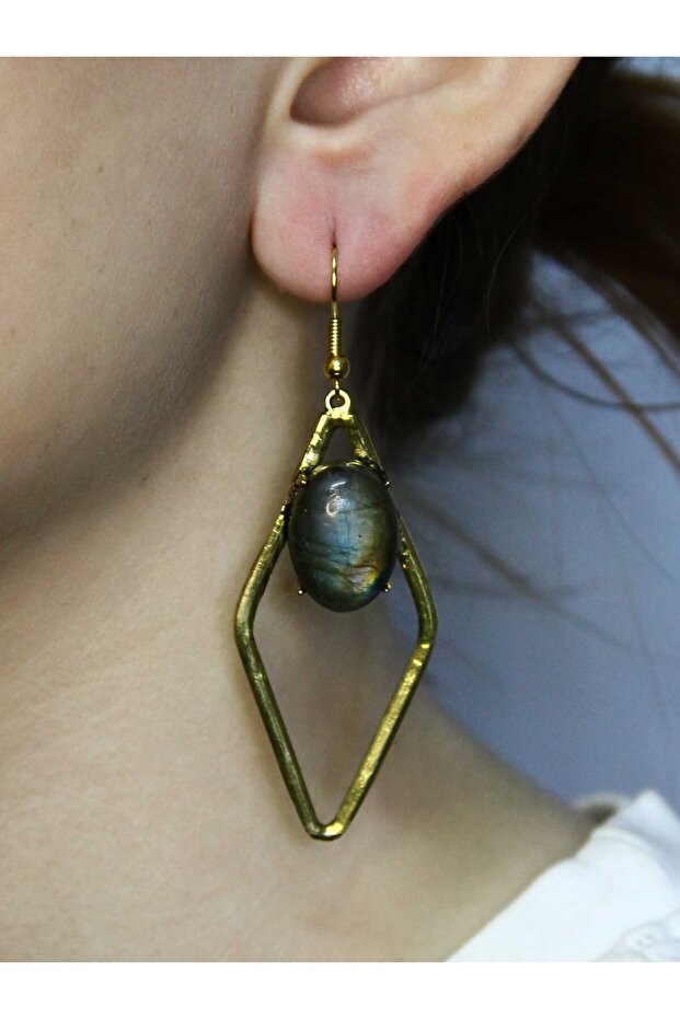Natural Stone Labradorite Natural Stone Women's Earrings Euku34Lbt