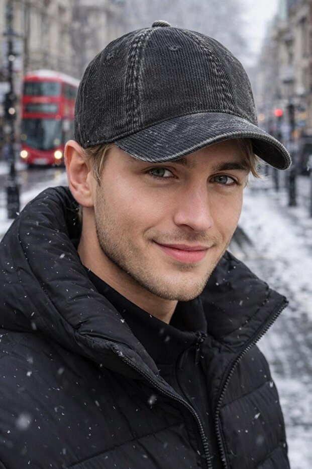 Ανδρικό καπέλο μαύρο βελούδο κοτλέ - 1