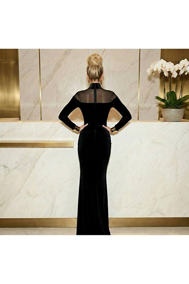 Kadife tül elbise - 4