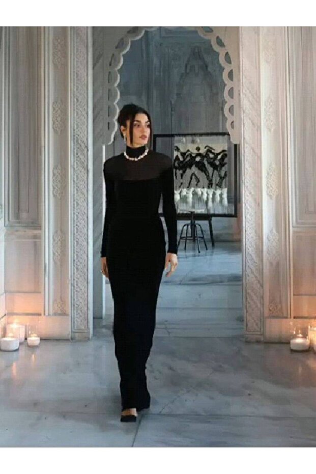 Kadife tül elbise - 1