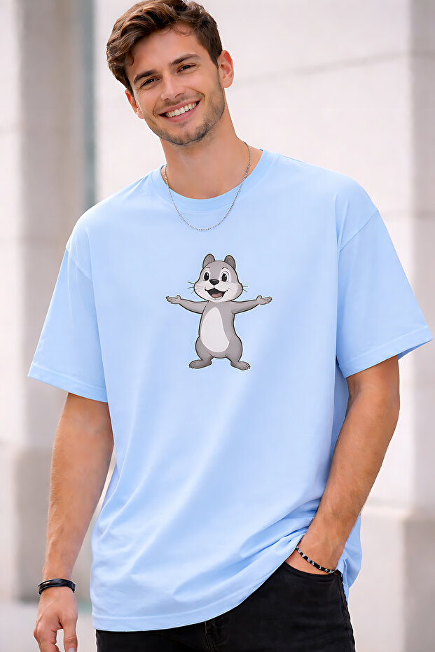 Hamster Character Printed Cotton Relaxed Fit Round Neck Unisex T-Shirt