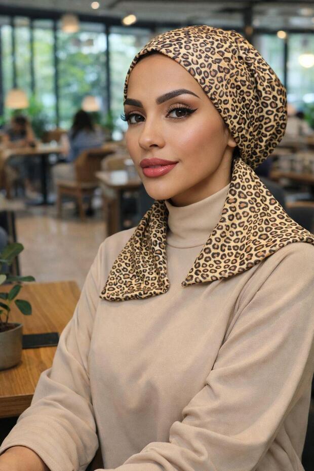 Eșarfă cu model leopard auriu - 2