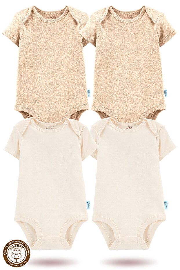 100% Organic Cotton Snap Fastener Short-Sleeved Baby Bodysuit 4-Pack