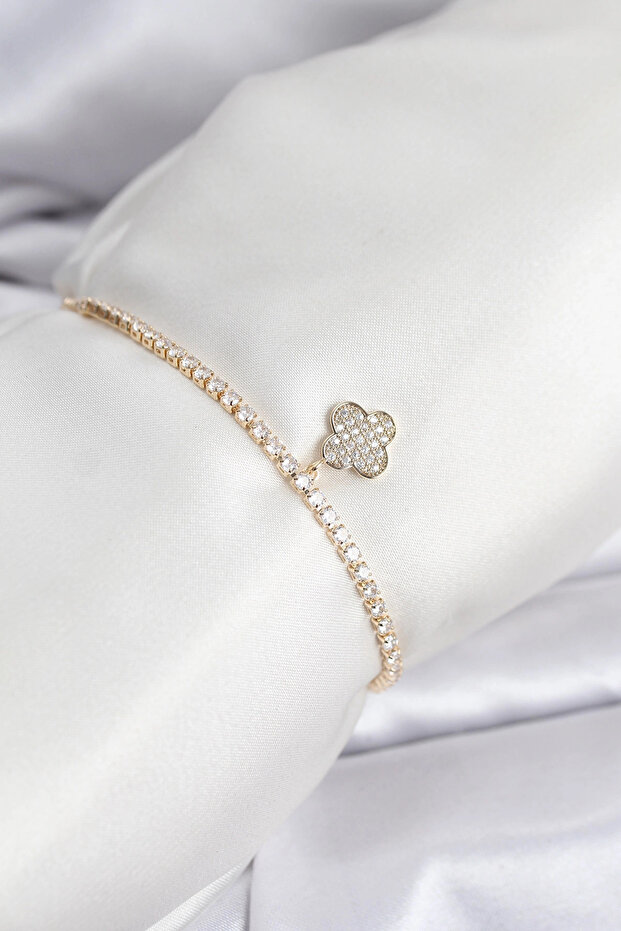 Yonca Model Zircon Stone Gold Color Elevator Waterway Bracelet